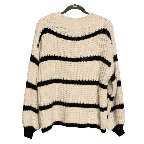 Kori America Sweater Size Medium Slouchy Boxy Ivory Black Striped Balloon Sleeve - Picture 8 of 10